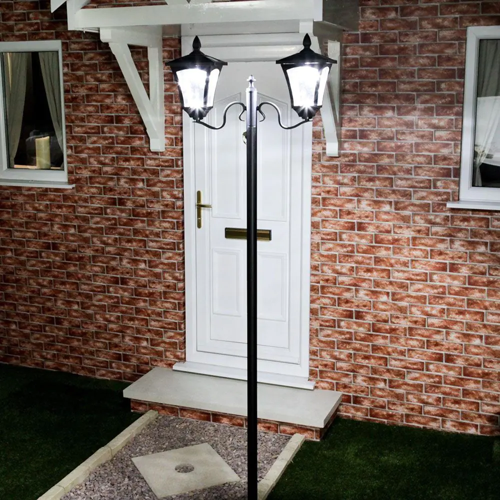 Large Black Twin Head Solar Lamp Post 2.1m 3 Large Black Twin Head Solar Lamp Post 2.1m