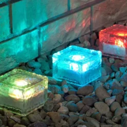4 Colour Changing Solar Garden Glass Brick Lights -Solar Lights Store solar brick light colour 2