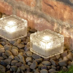 4 Warm White Solar Garden Glass Brick Lights 9 4 Warm White Solar Garden Glass Brick Lights -Solar Lights Store solar brick light warm1