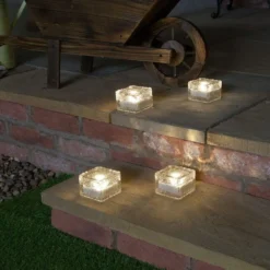 4 Warm White Solar Garden Glass Brick Lights 8 4 Warm White Solar Garden Glass Brick Lights -Solar Lights Store solar brick light warm2