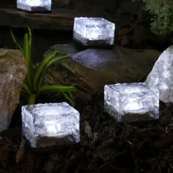 4 White Solar Garden Glass Brick Lights -Solar Lights Store solar brick light white1