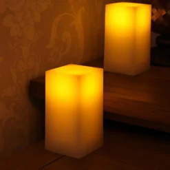Pure Wax Square Battery Candle Real Flame Effect - 4 Pack